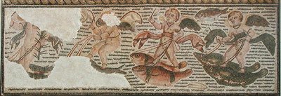 Cupidos montando peces, fragmento de pavimento de Susa (Hadrumetum) Túnez de Roman